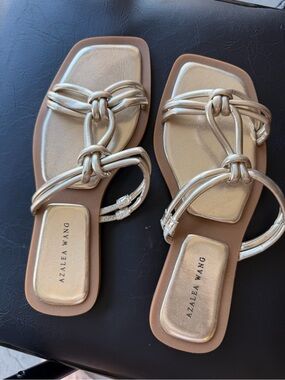 Azalea Wang Gold Knot-Strap Flat Sandals for Women